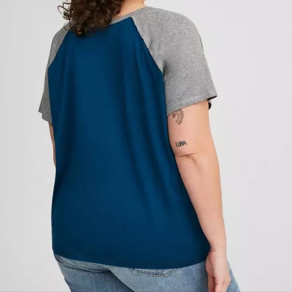 Torrid Blue And Grey Varsity Henley Tee - Picture 11 of 11